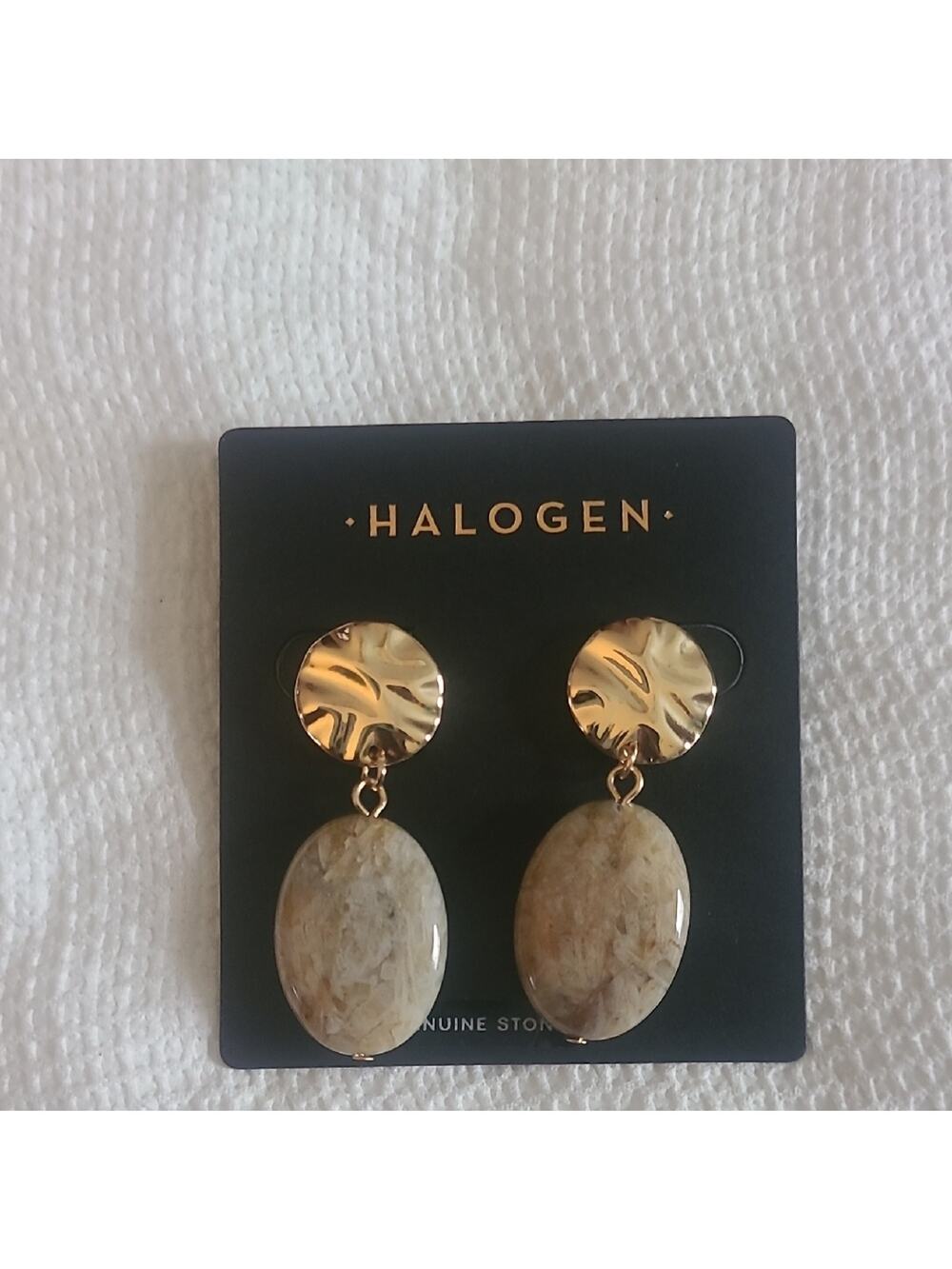 Halogen Gold Natural Tan Stone Earrings ~ NEW